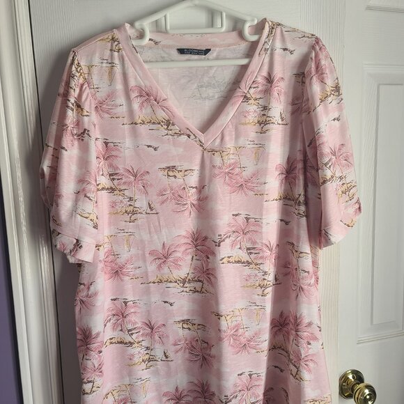 Coconut Tree Print Gathered Twist Sleeve T-shirt - Picture 7 of 8